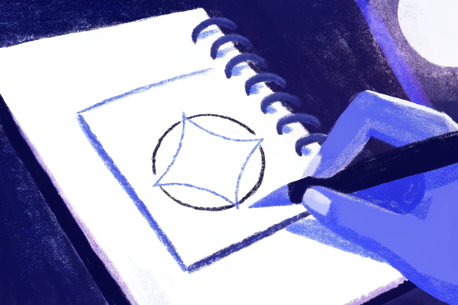 Brand logo sketch in notebook